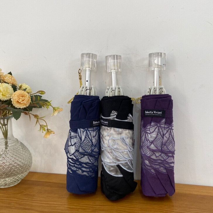 韩国女复古加厚棉布刺绣接边轻量便携遮阳伞