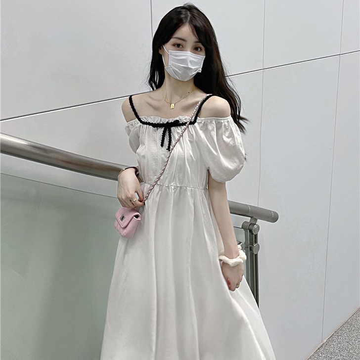 气质温柔纯欲风新款夏季泡泡袖连衣裙女学生显...
