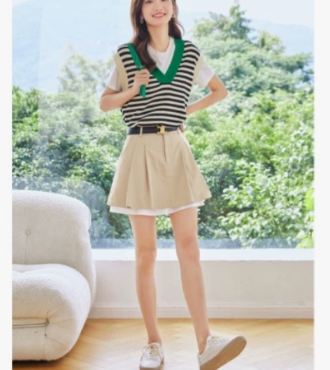 红袖时尚条纹针织背心女秋季2022新款宽松...