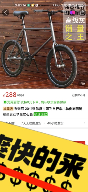 一个小死飞，倒车刹车，颜色，高级灰，南湖自取