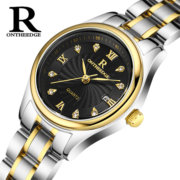 正品超薄防水商务精钢带石英男女士手表女男腕...