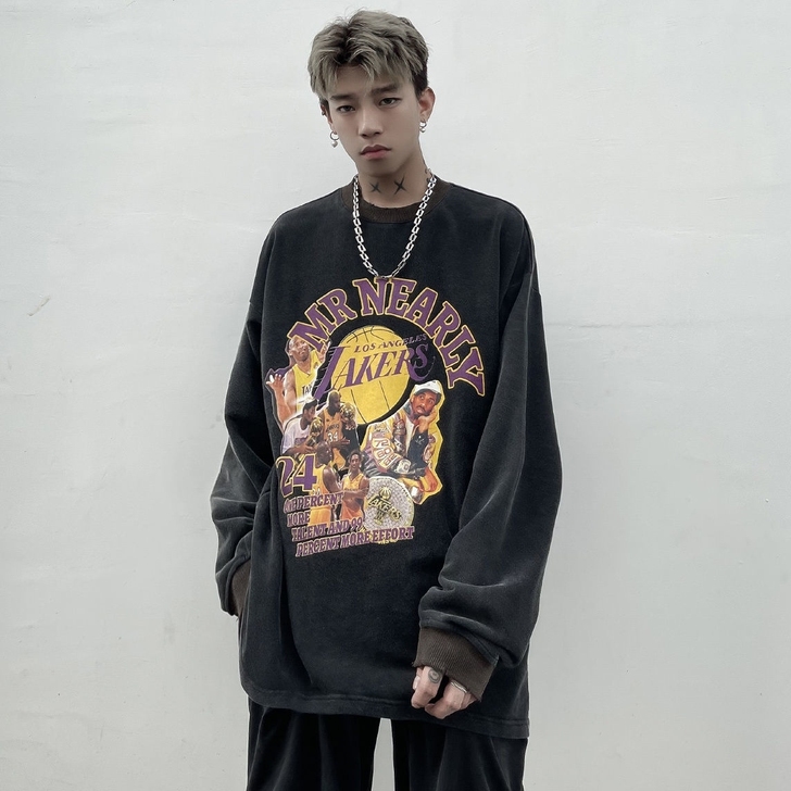 重磅纯棉美式复古高街长袖T恤春秋男女ins...