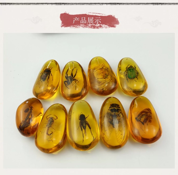 原石虫珀天然手把件 人造琥珀昆虫标本人...