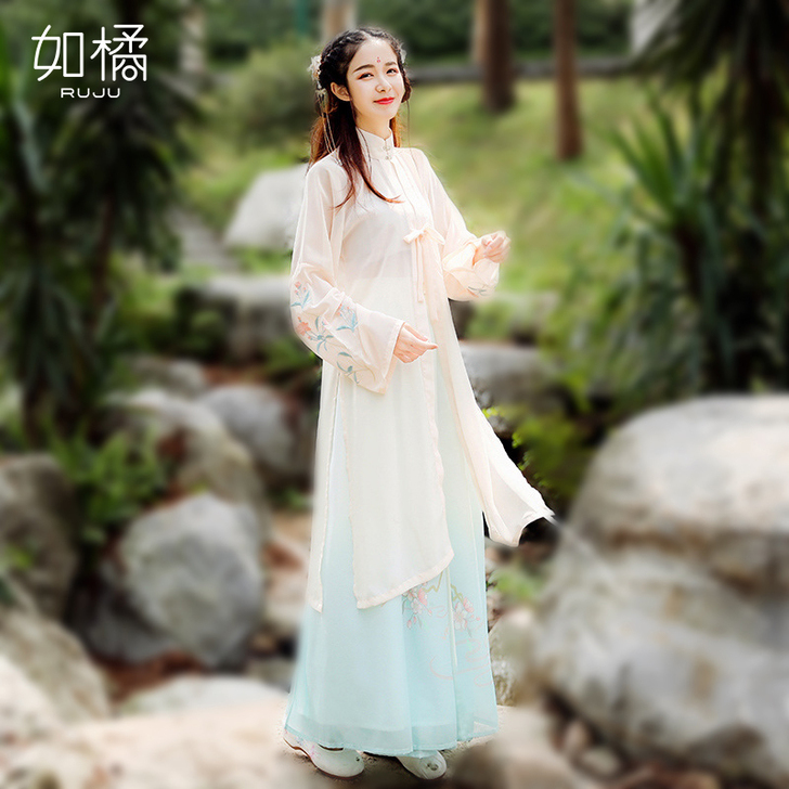 汉服女夏明制改良齐腰襦裙古装超仙抖音日常立...