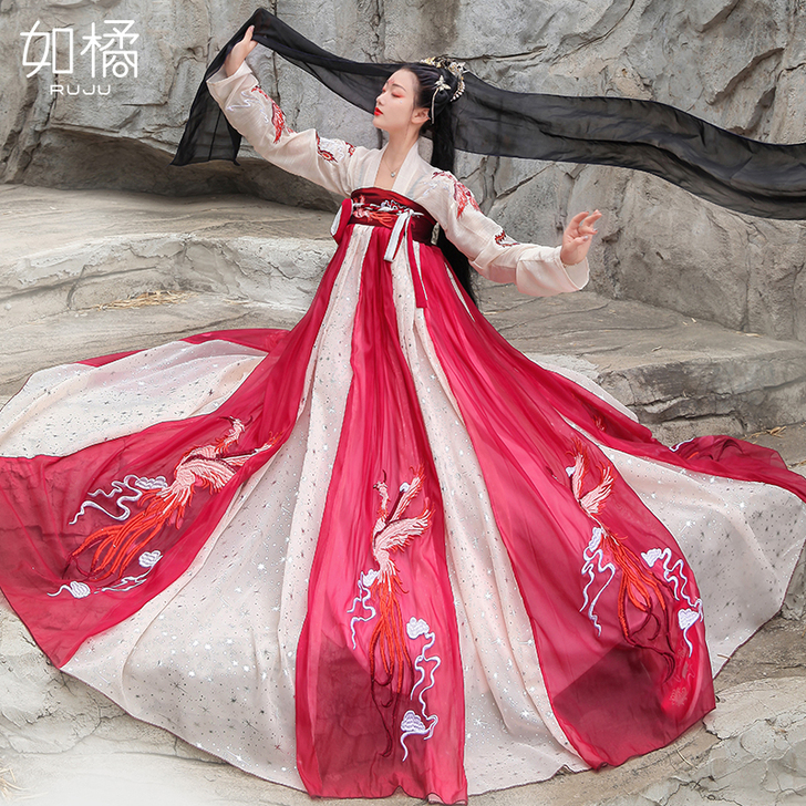 汉服女中国风原创超仙学生红色改良古装仙气飘...