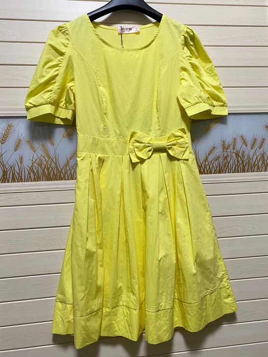 法式复古连衣裙女夏季气质收腰泡泡袖连衣裙M码