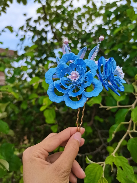 牡丹花缠花发簪，蚕丝线，保色主体