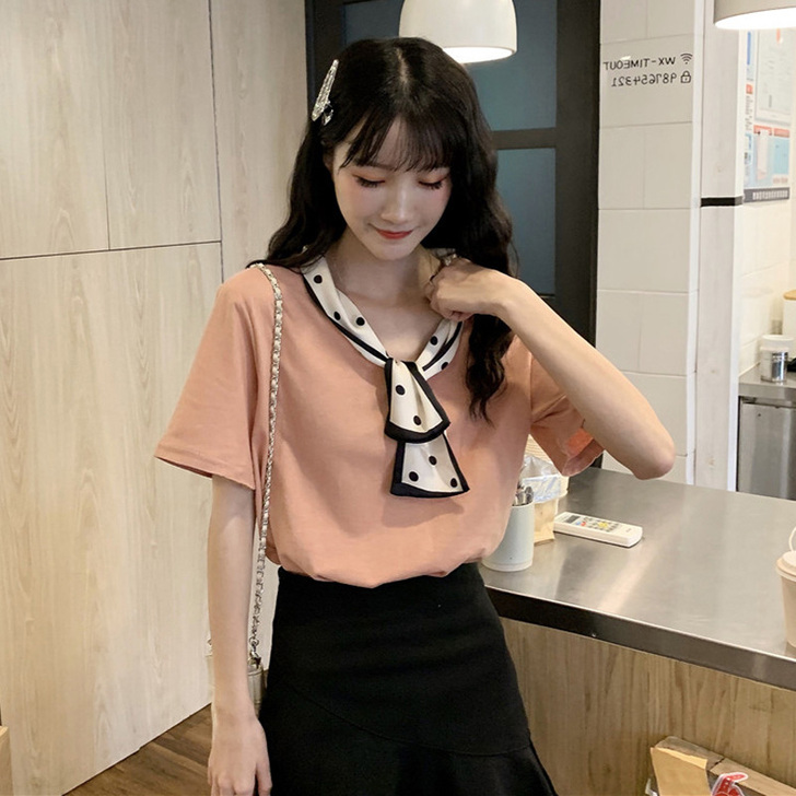 全新，可盐可甜的穿搭韩系少女设计感拼接领巾...