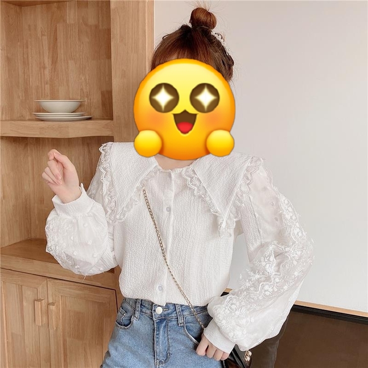 春秋2021新款显瘦甜美重工蕾丝娃娃领减龄...