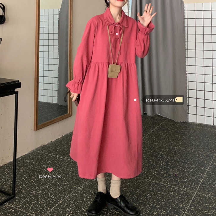 小个子盐系连衣裙女早春韩版学生宽松显瘦娃娃...