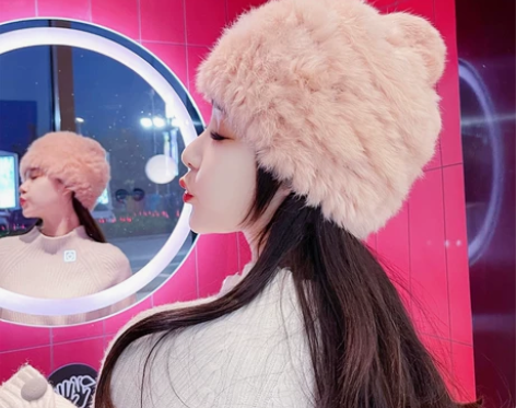 兔毛帽子女冬新款韩版时尚毛线帽针织帽护耳休...