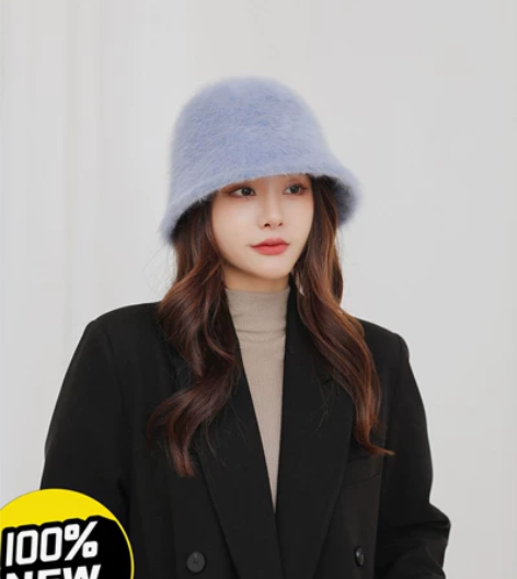 兔毛水桶帽女毛毛渔夫帽韩版保暖帽子秋冬显脸...