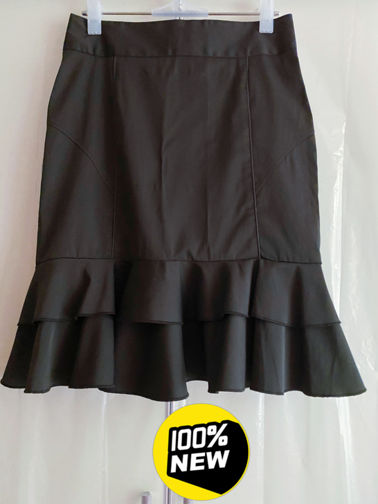 外贸纯黑双层荷叶边裙