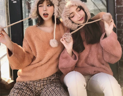 openlady 兔毛毛球包头毛绒帽女 甜...