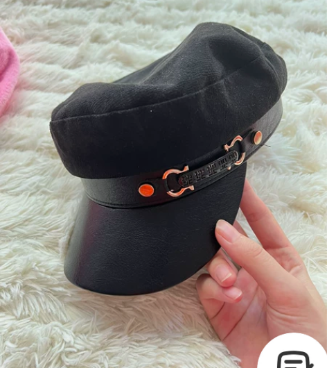 皮扣黑色贝雷帽女春秋潮ins复古日系百搭韩...