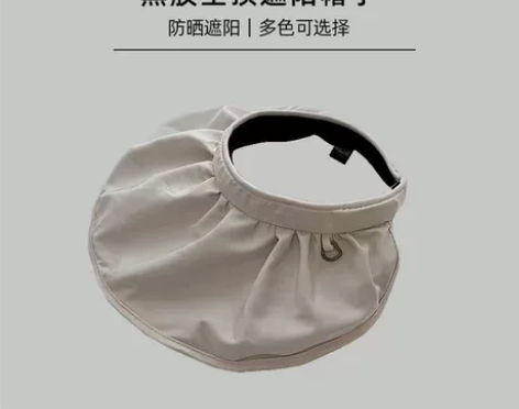 空顶遮阳帽紫外线帽子折叠黑胶防晒帽遮脸发箍...