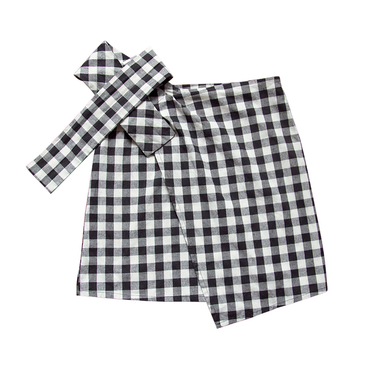 自制裙子夏季黑白格子半身裙高腰复古一步裙不...