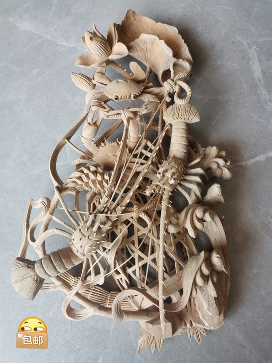 和谐,螃蟹垒,香樟木清刀作品,挂件摆件木雕...