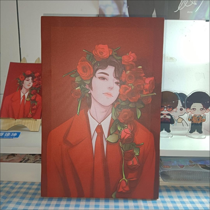 【原创】饭制蔡徐坤嘉人红玫瑰无框画摆台满天星