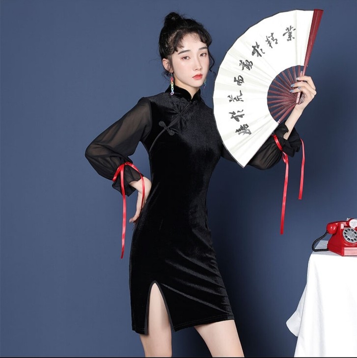 囍橘少女改良旗袍中国风盘扣复古民国老上海年...