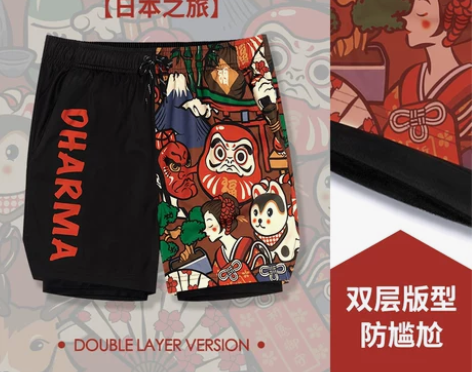 【日式风】双层泳裤男防尴尬游泳裤透气不鼓包...