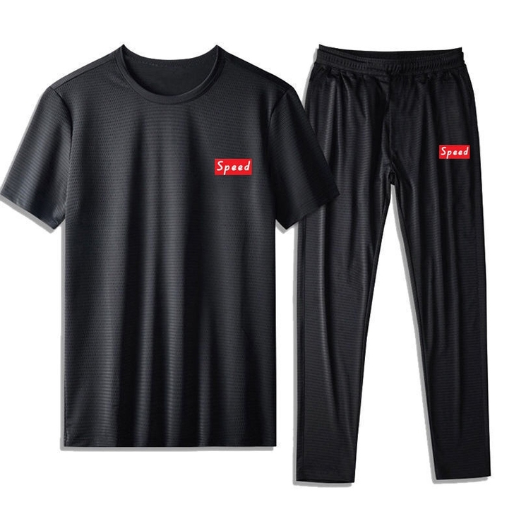男装速干运动套装冰丝男士休闲套装中青年网眼...