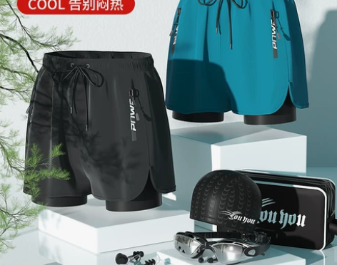 泳裤男防尴尬宽松速干男士游泳裤平角泳衣套装...