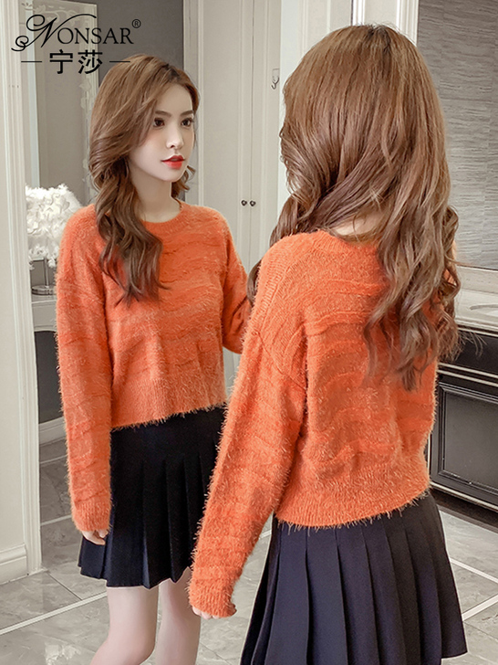 宁莎2020秋冬新款韩版百搭圆领套头加厚纯...