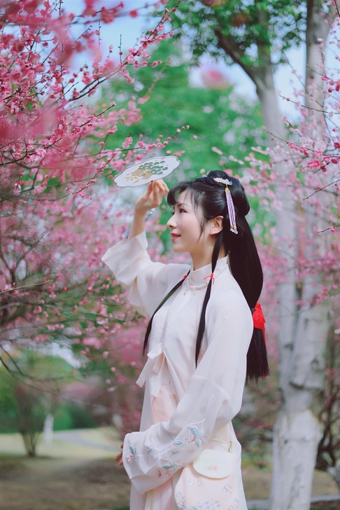 兰若庭汉服海棠春立领纱衫绣花渐变印花日常春...