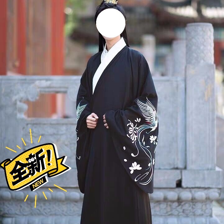 汉服全套如梦霓裳传统男款道袍秋风辞青鸟绣花...