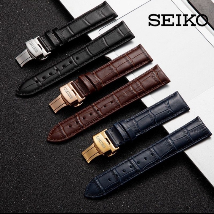 精工SEIKO5号真皮表带领航鳄鱼纹配件黑...