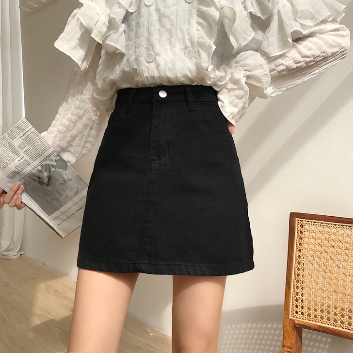 韩版百搭纯色半身裙女高腰显瘦休闲A字裙