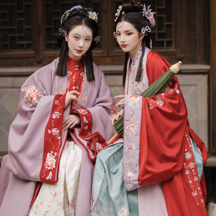 司南阁原创花无邪汉服女款明制立领披风仿妆花...