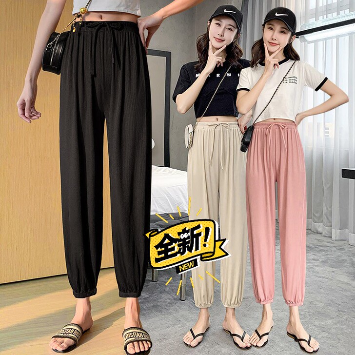 2021夏新款冰丝裤女高腰垂感薄款防蚊显瘦...