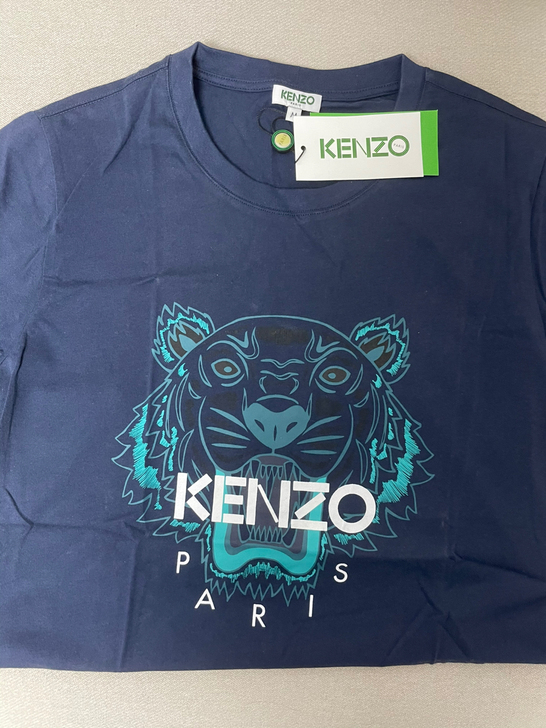 kenzo虎头印花男士短袖T恤蓝色圆领经典...
