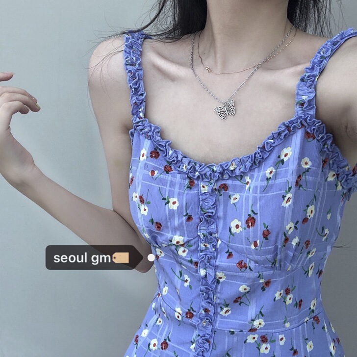 SEOUL韩风chic复古显白蓝紫色甜美洋...
