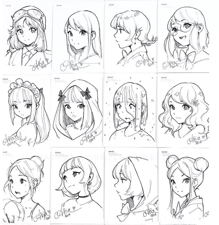日韩系少女手绘线稿图1018张 日韩人物头...