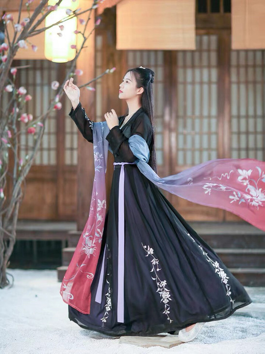 如梦霓裳汉服女装对襟襦裙紫薇刺绣花日常夏季...