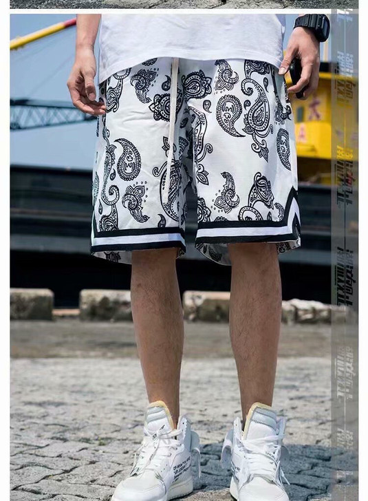 腰果花运动裤男士夏季外穿潮牌宽松短裤休闲帅...