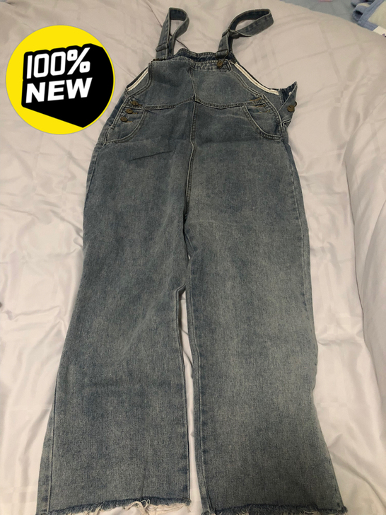 背带长裤阔腿裤牛仔裤全新，可调节长短