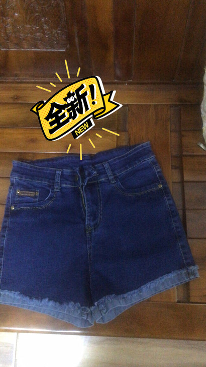 威斯路蓝色牛仔短裤修身短裤女