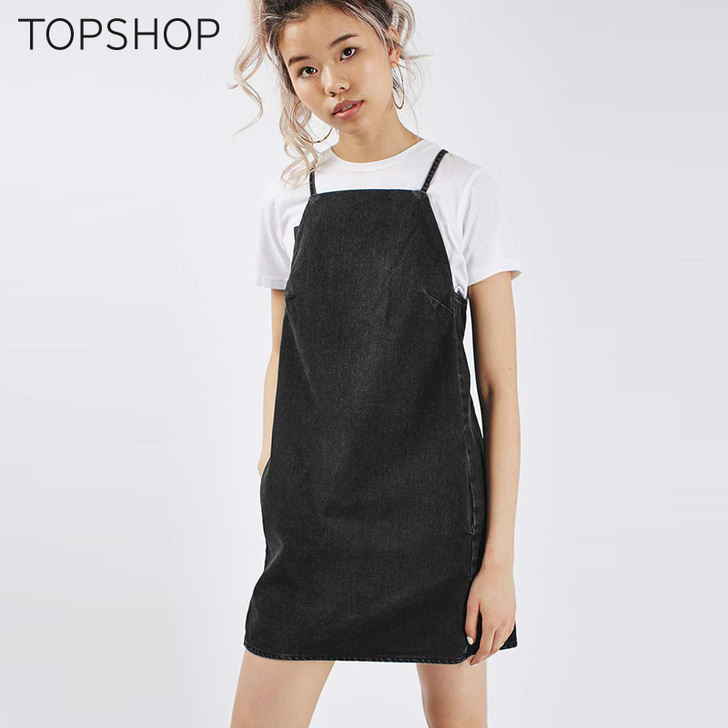 TOPSHOP 女士直筒A字牛仔背带短裙0...