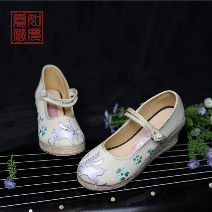 如梦霓裳汉服鞋女坡跟绣花鞋老北京布鞋中国风...