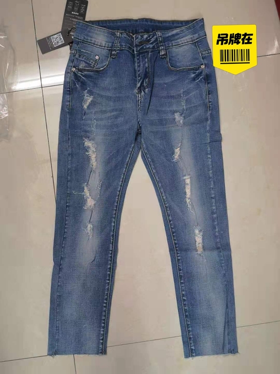 全新 品牌型号 80133款弹力紧身破洞牛...