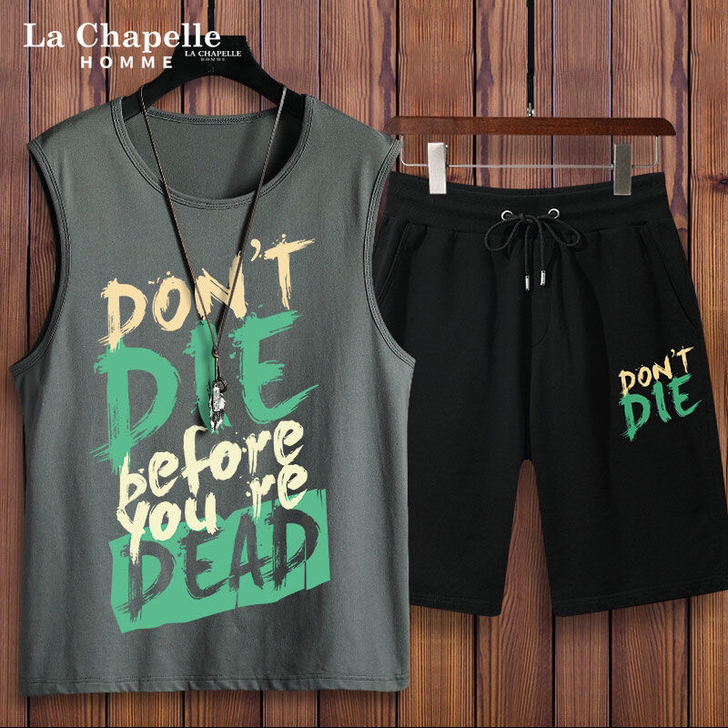 夏季新款跑步运动服男速干背心五分短裤运动套...