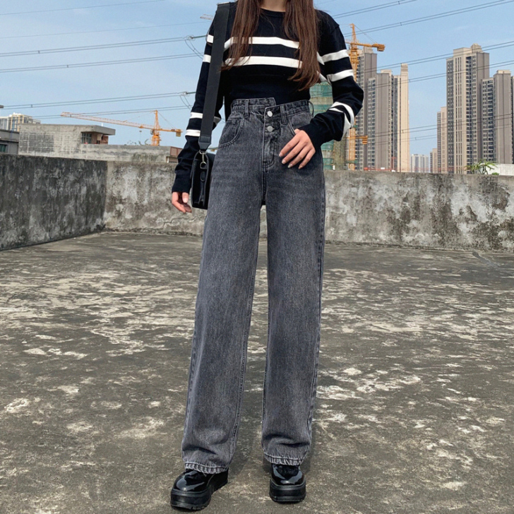 牛仔裤女2020春季新款高腰显瘦百搭直筒宽...