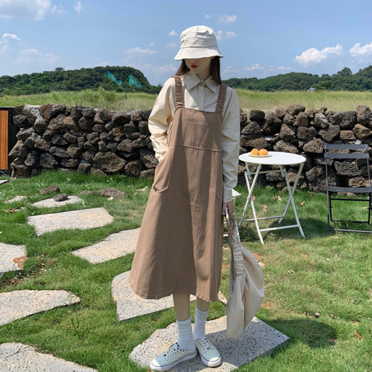 工装背带裙盐系连衣裙女装春秋季冬2020新...