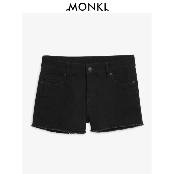 MONKI夏季 黑色薄款弹力修身毛边直筒牛...