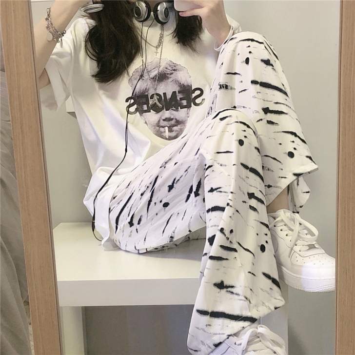 网红斑马纹休闲裤夏季薄款裤子宽松垂感阔腿裤...