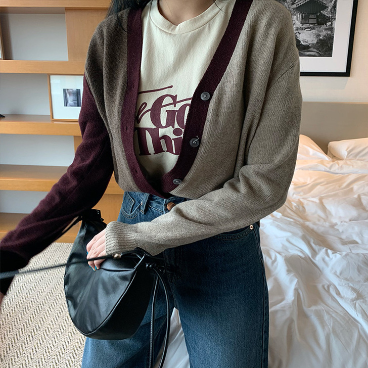 盛太全球 韩国东大门新款初秋羊绒衫，拼色，...